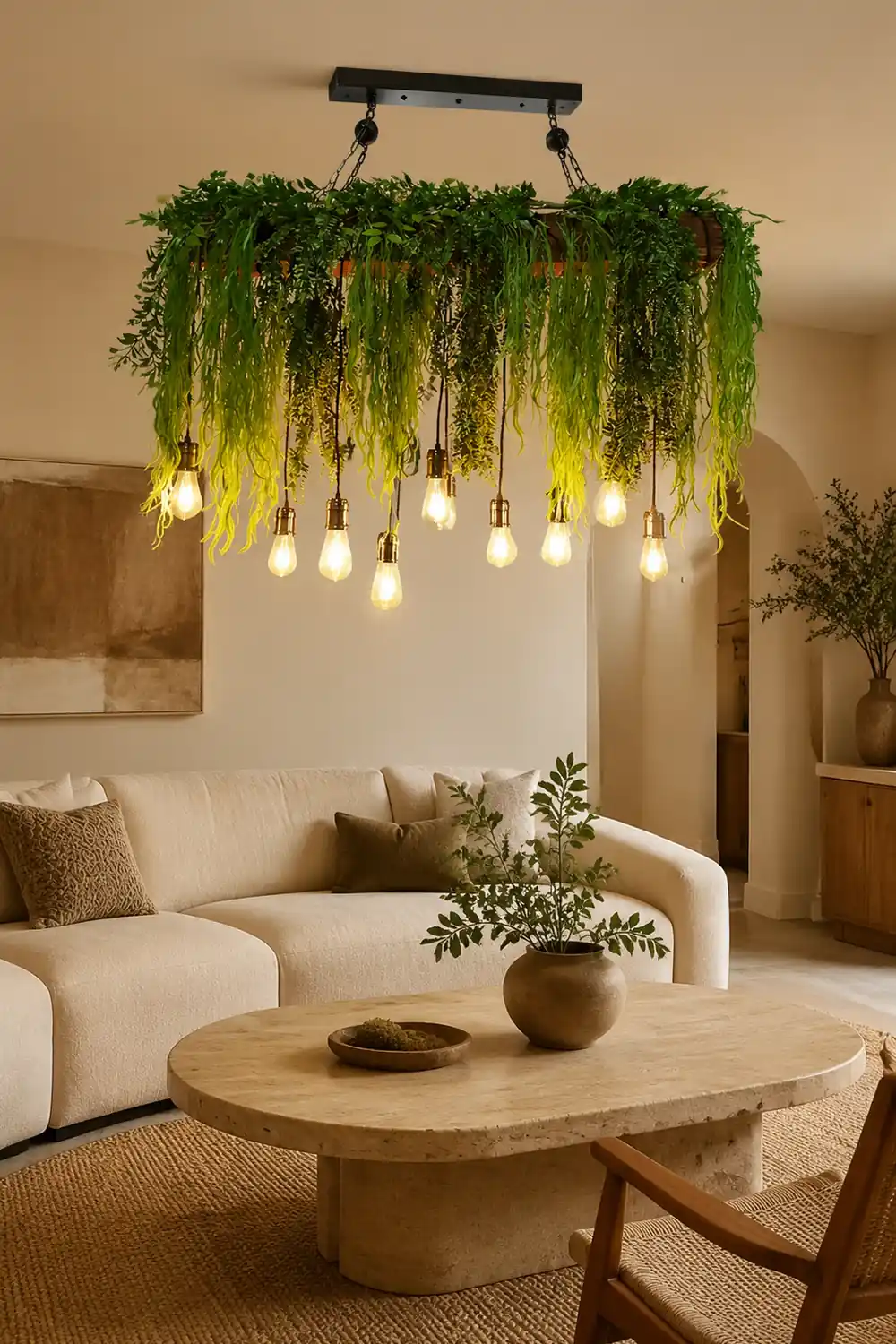 Nest Natural Decorative Rectangular Plant Metal Pendant Light Green - Lumpaz