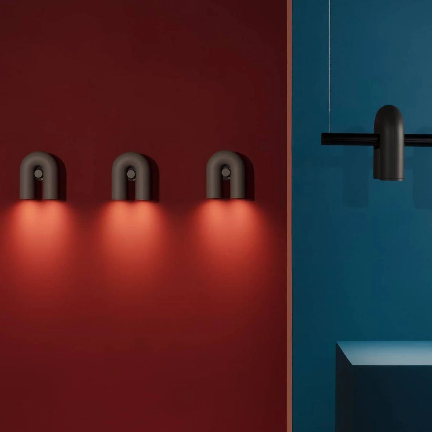 Felix Wall Lamp U-shaped Design LED Metal, Black/Blue/Gray/Red, Bedroom - Lumpaz