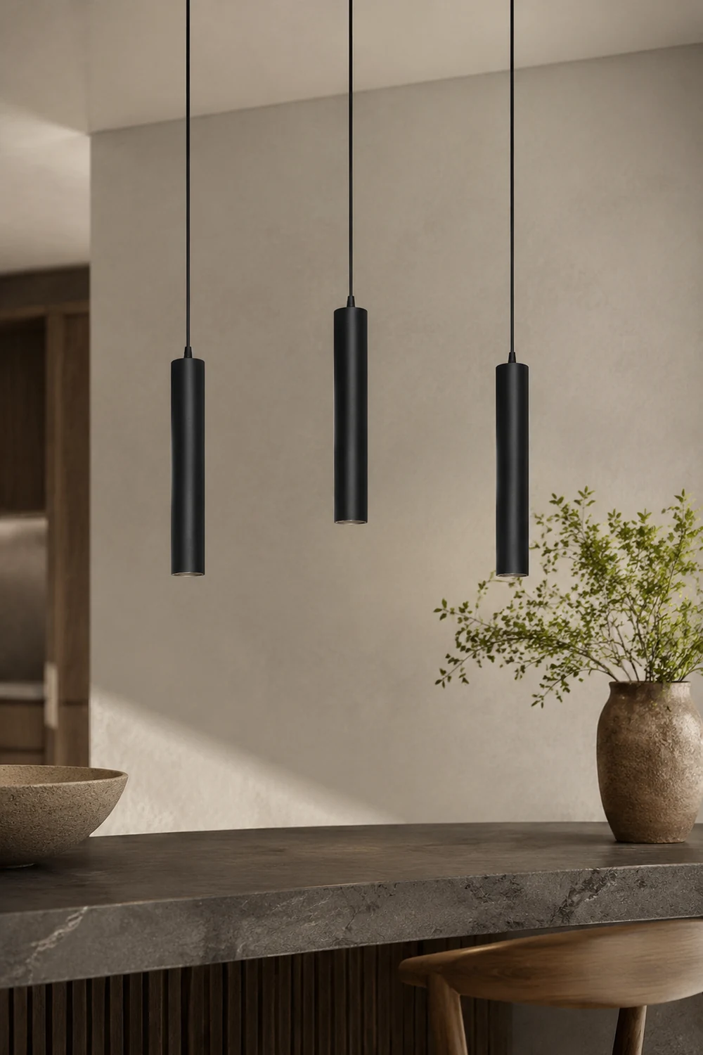 Edge Modern Cylinder Shape Pendant Light Black Metal Living Room - Lumpaz