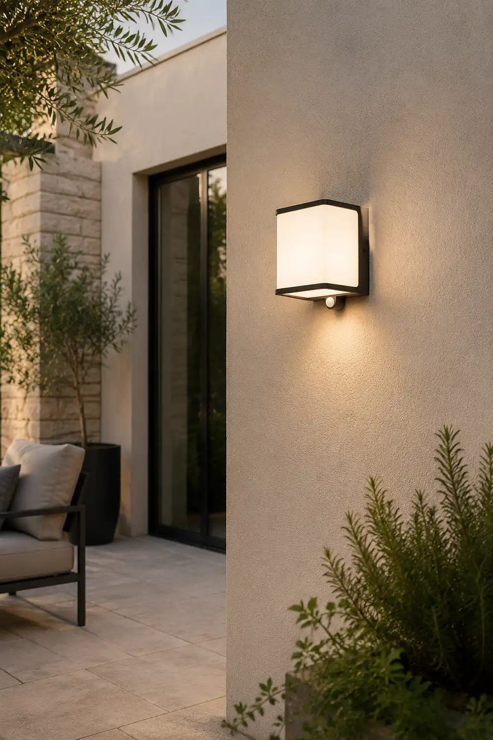 Orr Modern Minimalist Rectangular Acrylic Sensor Solar Outdoor Wall Lamp, Black/White - Lumpaz