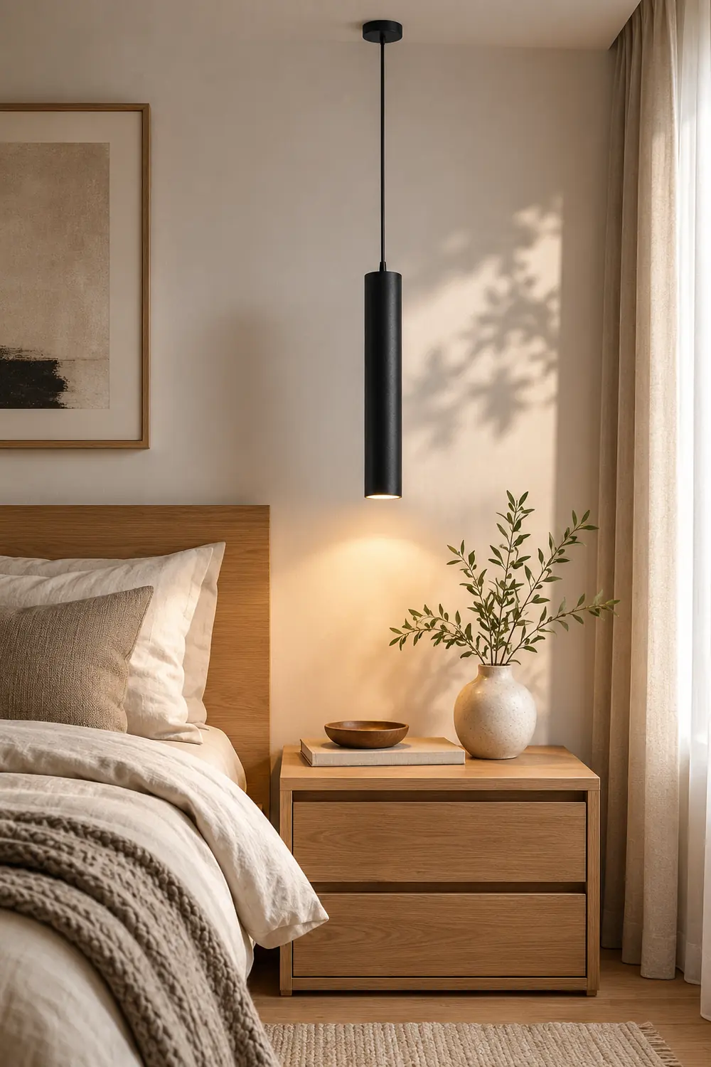Edge Modern Cylinder Shape Pendant Light Black Metal Living Room - Lumpaz