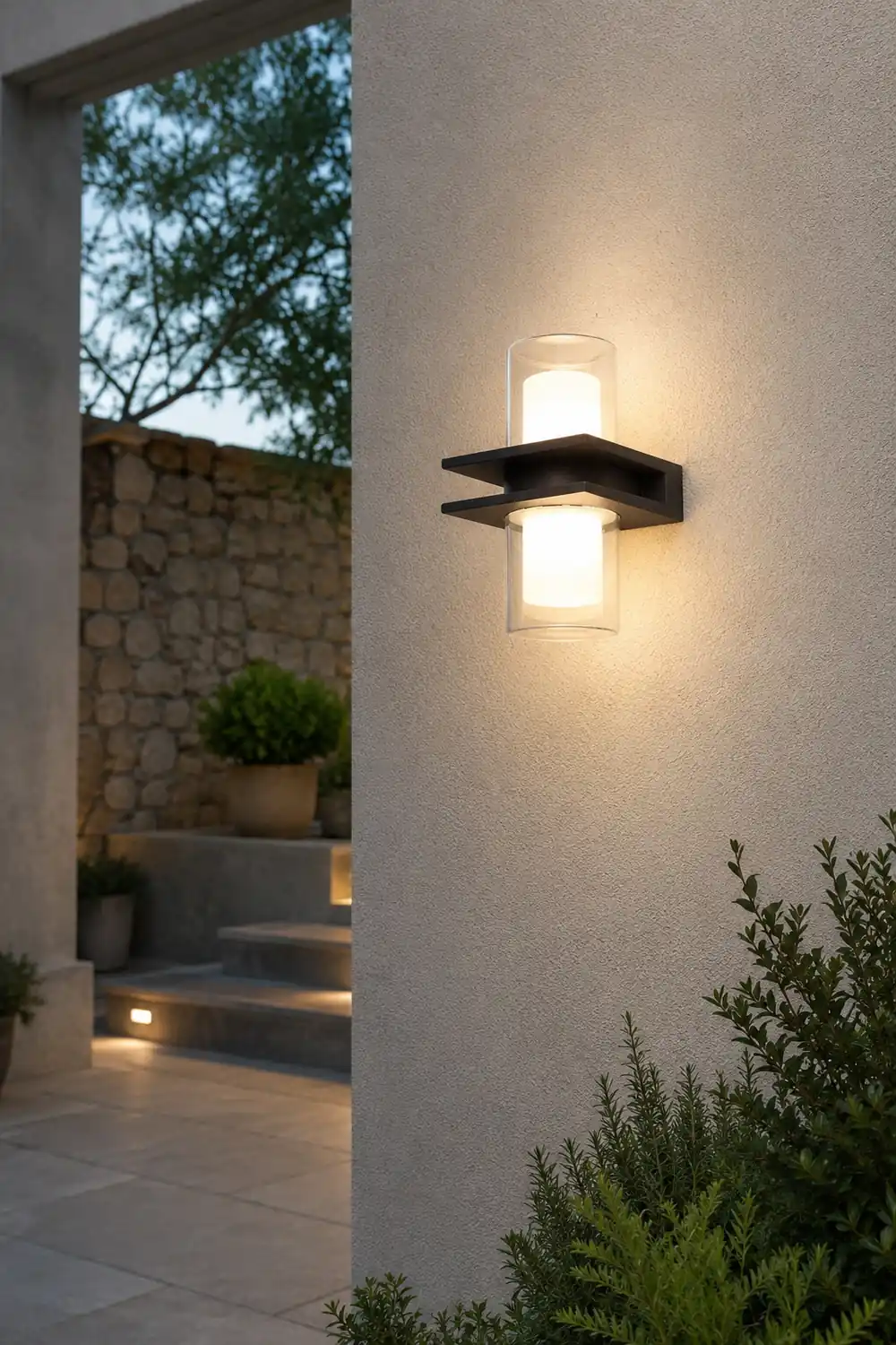 Orr Modern Cylindrical Metal Outdoor Wall Lamp With 2 Heads, Black - Lumpaz