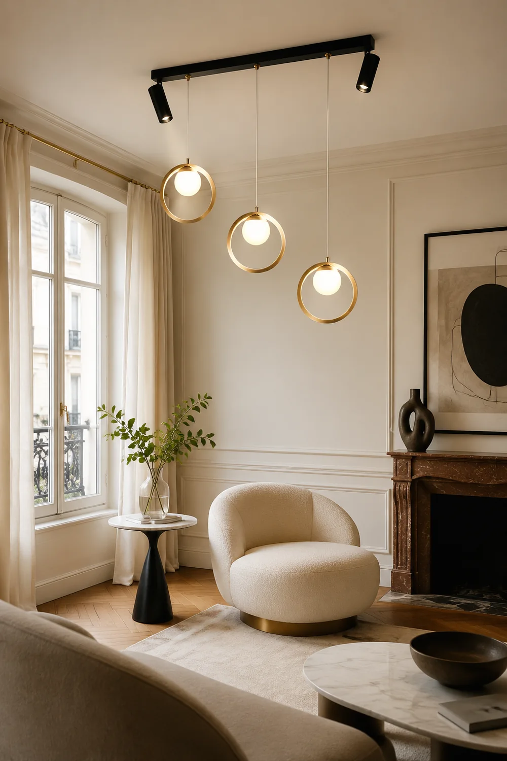 Madina Modern Metal Multi Ring Pendant Light With Spotlight, Glass/Metal - Lumpaz