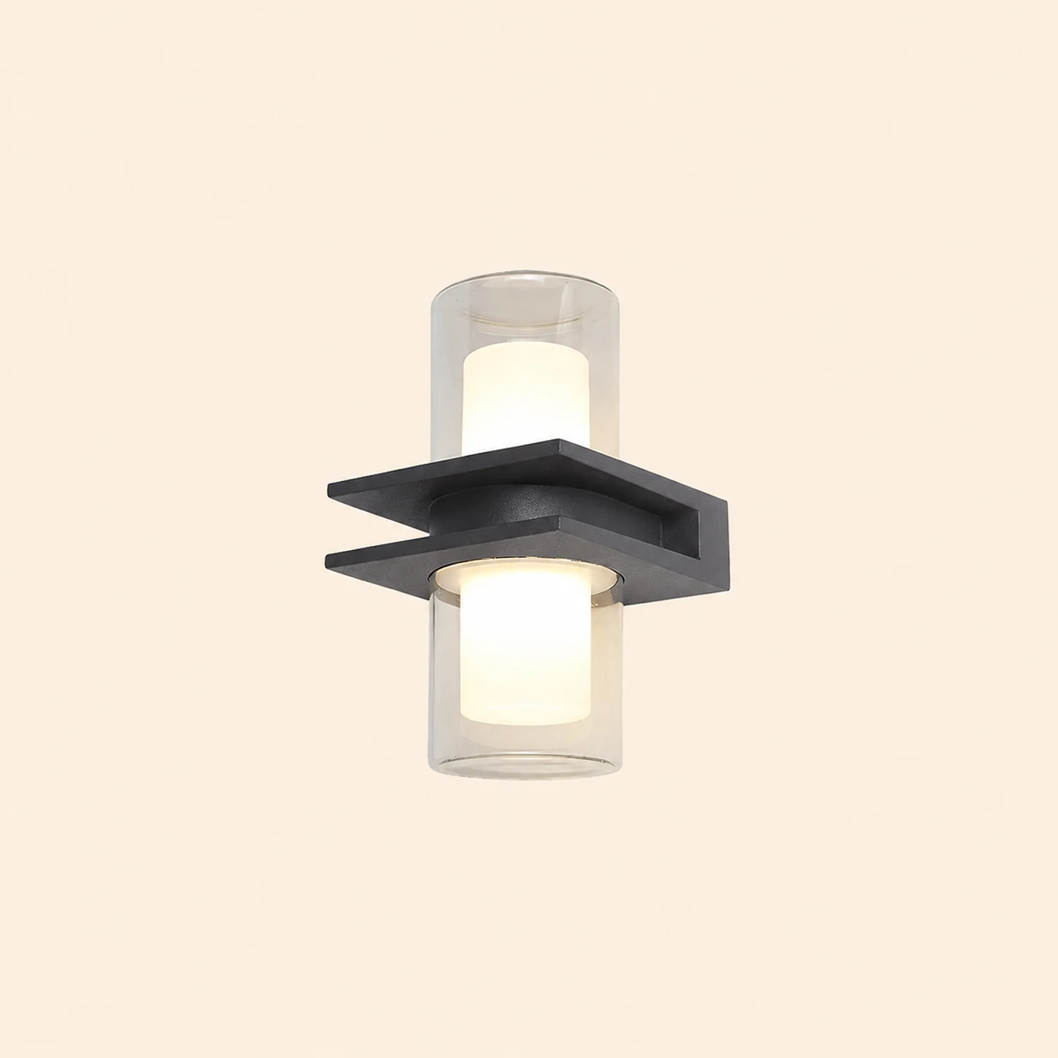 Orr Modern Cylindrical Metal Outdoor Wall Lamp With 2 Heads, Black - Lumpaz