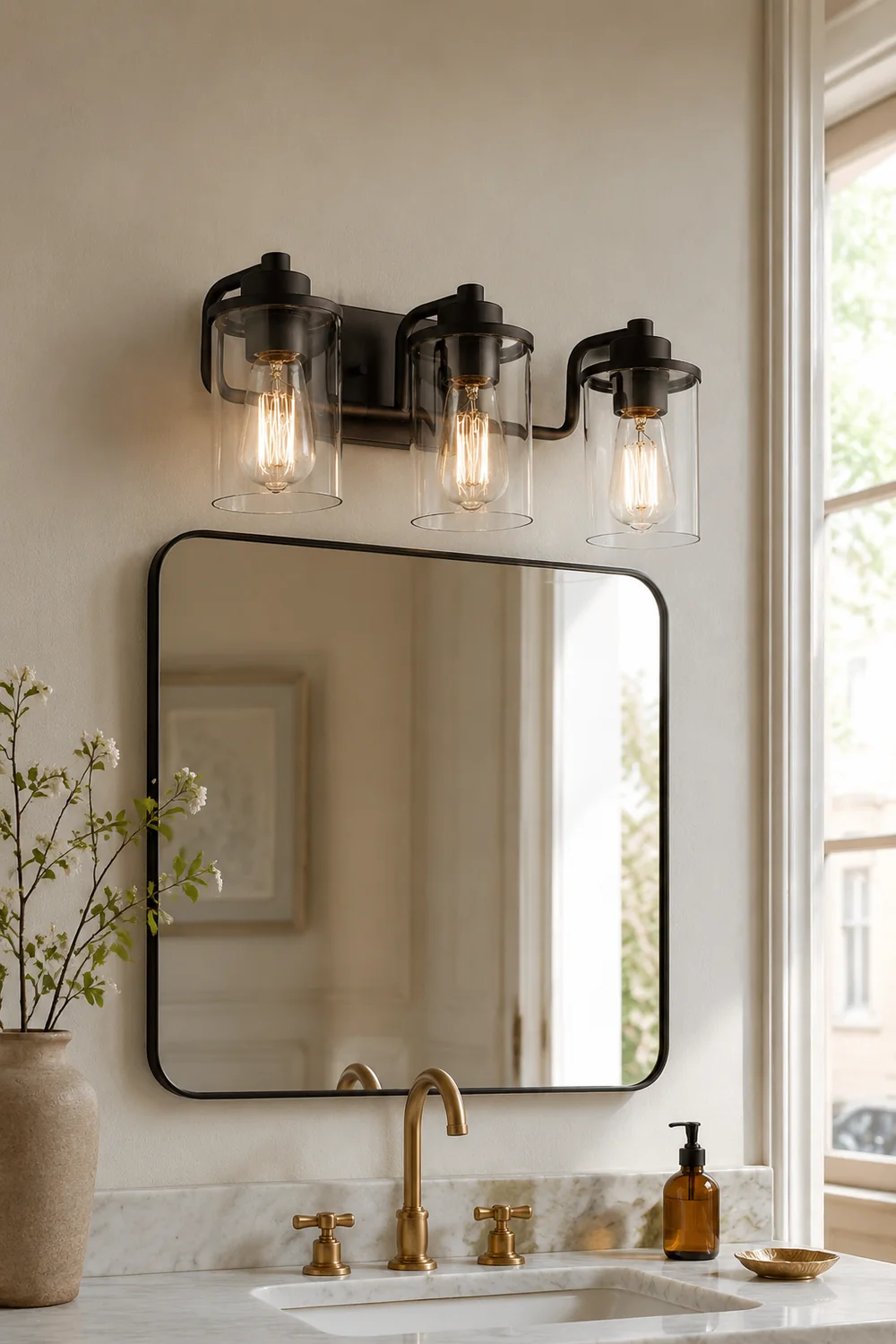 Alessio Industrial Metal/Glass Wall Lamp, Black, Bathroom, Vanity - Lumpaz