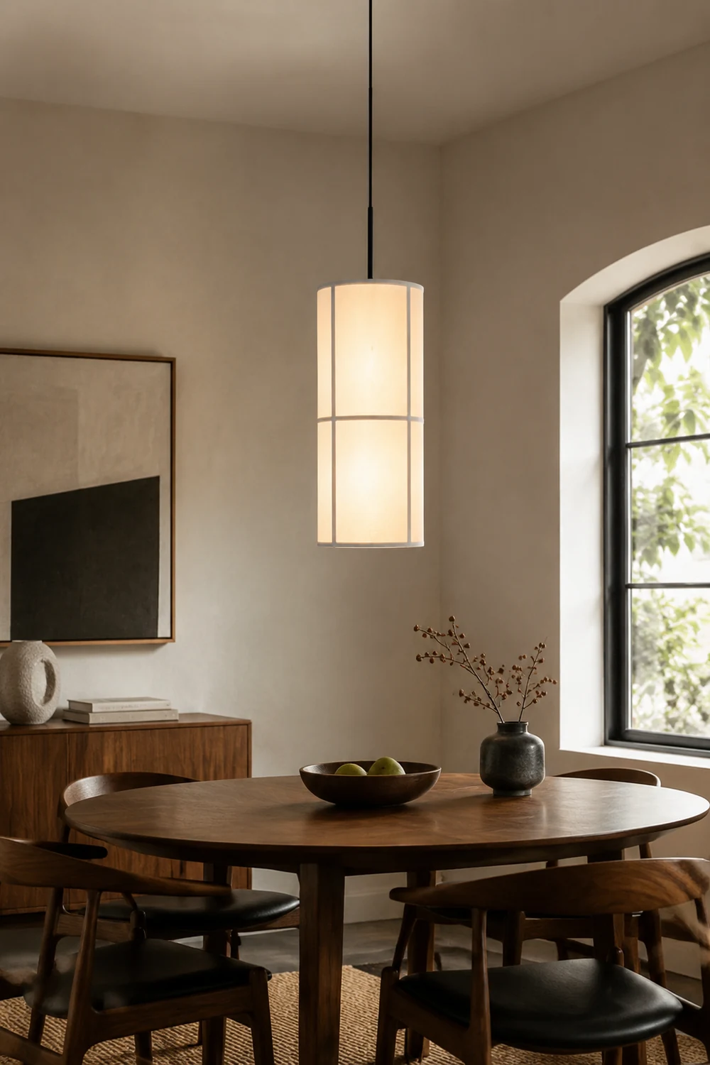 Renée Cylinder Pendant Light, Lantern, Fabric, Japanese - Lumpaz