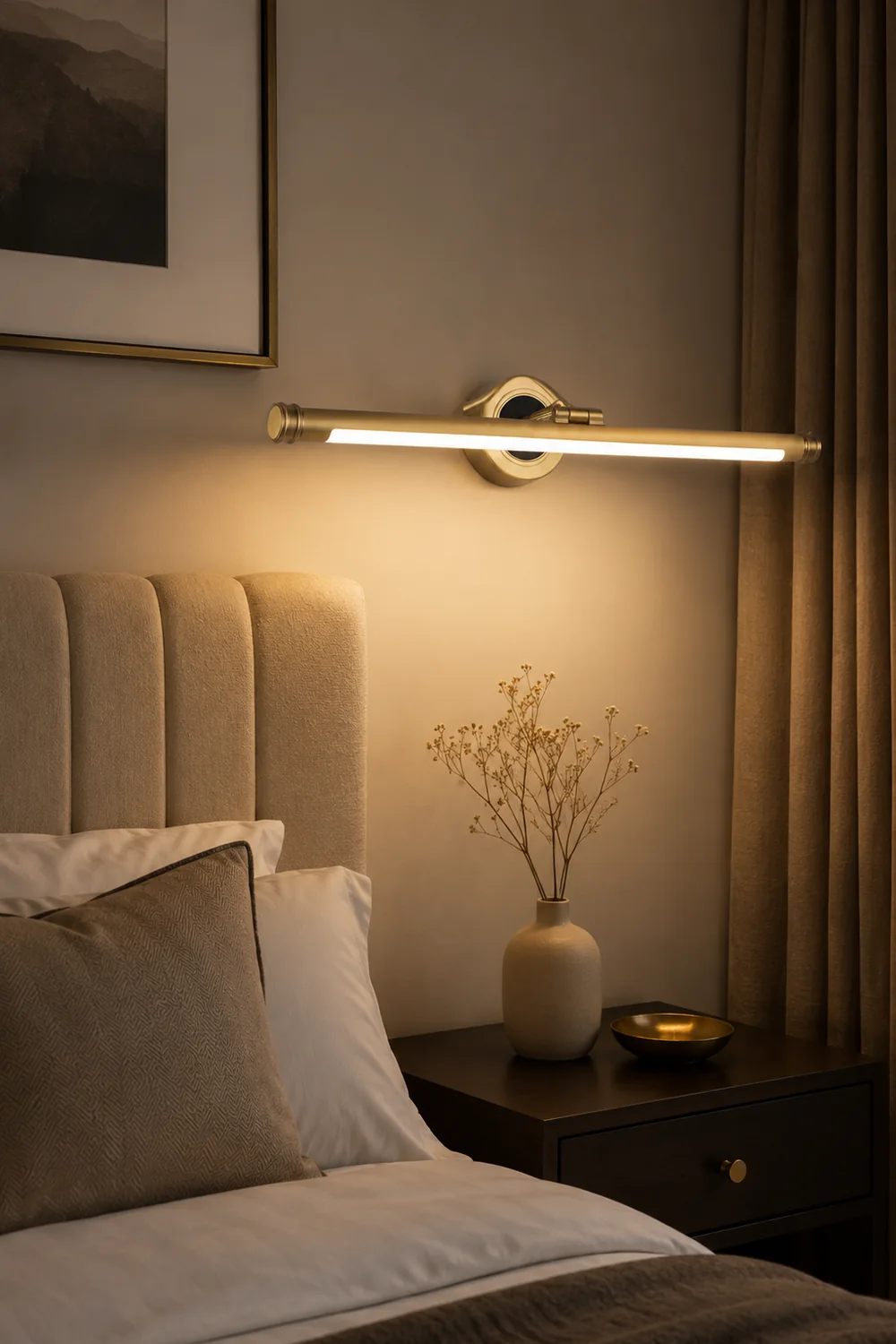 Leigh Vintage Linear Metal/Acrylic Wall Lamp, Brass, Bathroom - Lumpaz