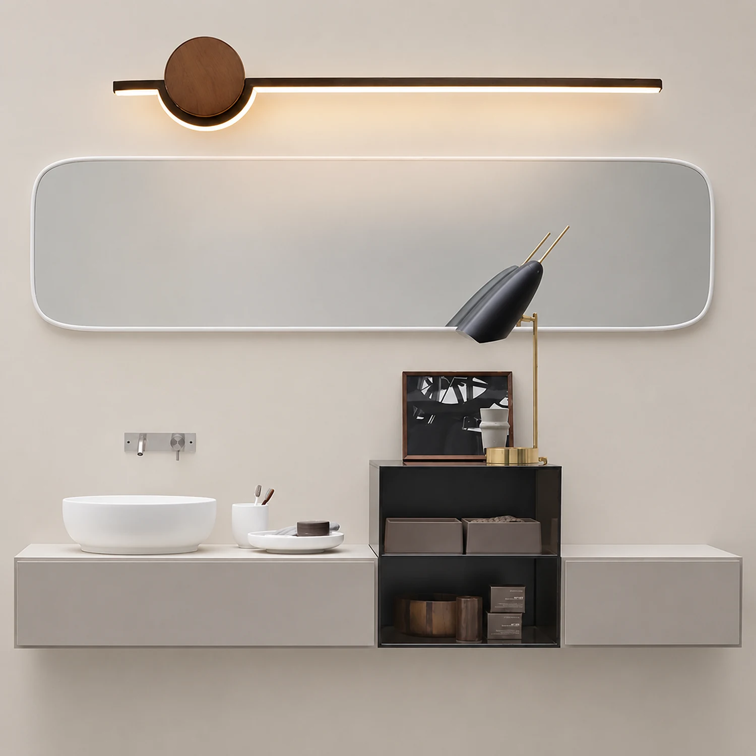 Edge Nordic Linear Vanity Wall Lamp, Black/White/Gold, Bedroom - Lumpaz