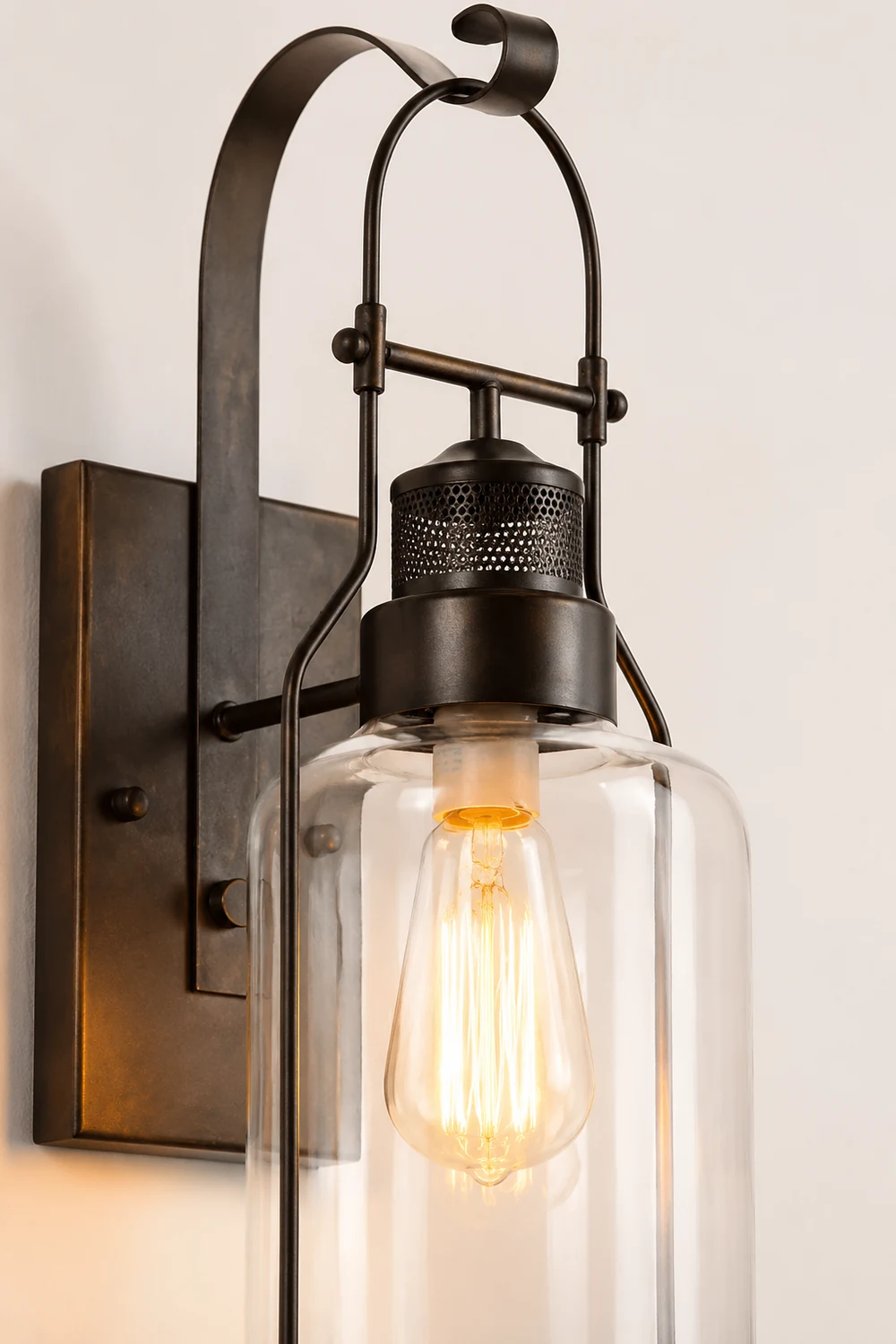 Alessio Vintage Lantern Glass/Metal Wall Lamp, Black/Rusty - Lumpaz