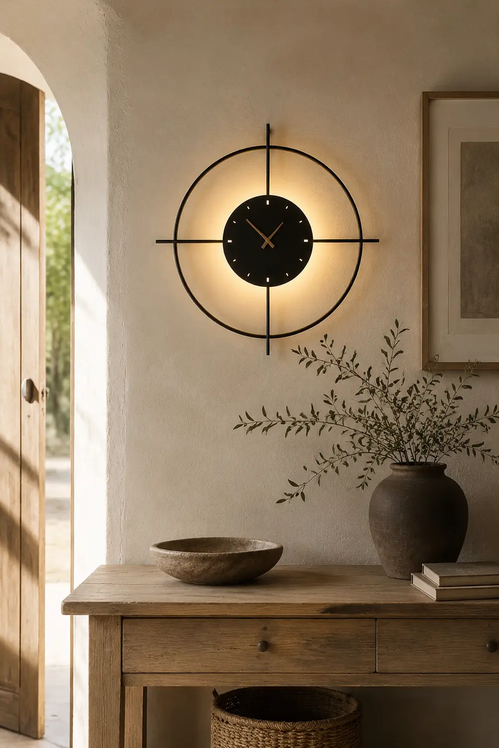 Morandi Nielsen Modern Clock Metal Wall Lamp Gold/Black Bedroom - Lumpaz