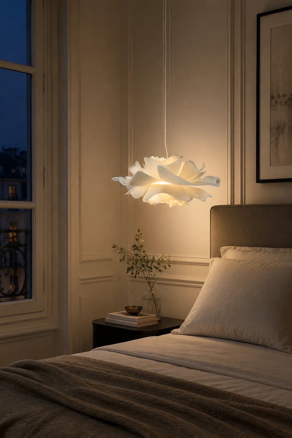 Bella Elegant Flower Pendant Light White Metal/Acrylic Living Room - Lumpaz