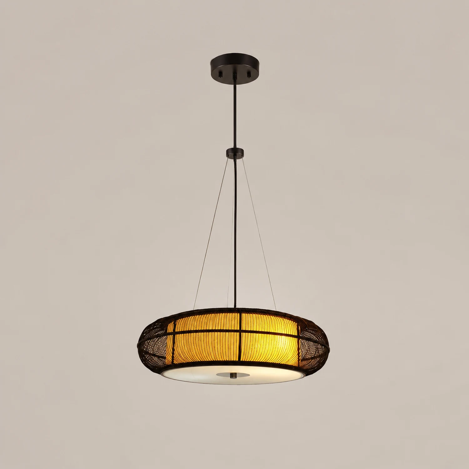 Ozawa Natural Basket Weave Wood/ Metal Pendant Light - Lumpaz