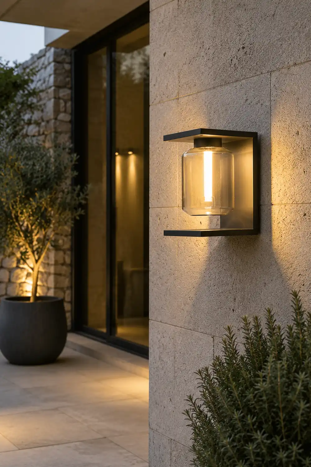Orr Modern Rectangular Metal/Glass Lantern Solar Outdoor Waterproof Wall Lamp，Black/Gray - Lumpaz