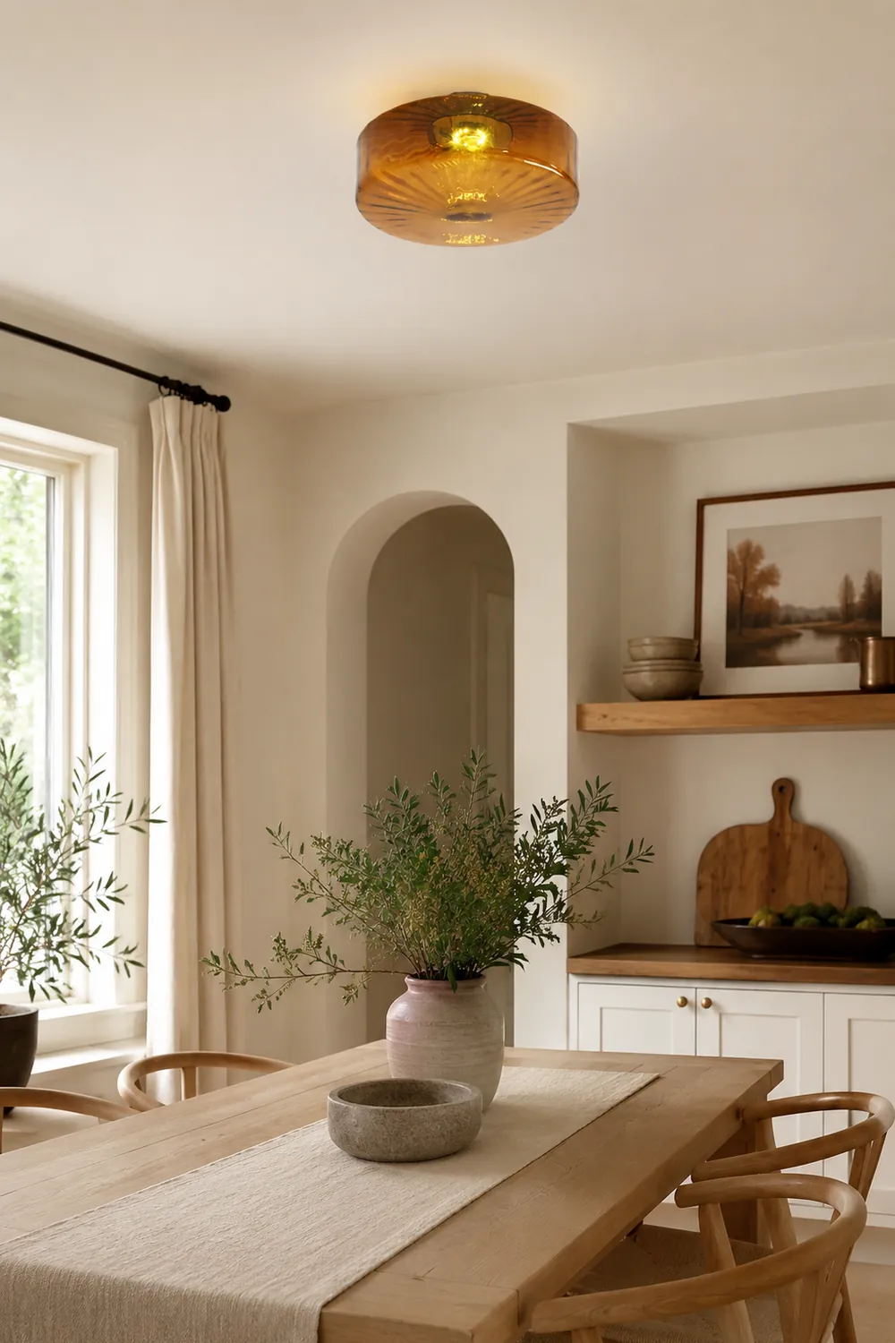 Hailie Modern Round Flush Mount Ceiling Light Brown Metal/Glass Kitchen/Living Room - Lumpaz