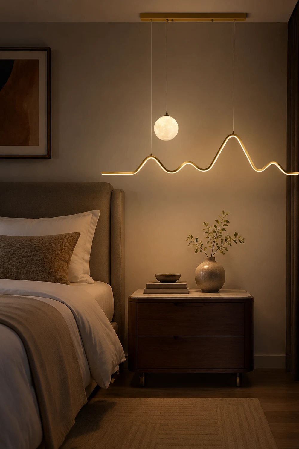 Minimalist Wavy Metal Pendant Light, Black/White/Gold - Lumpaz