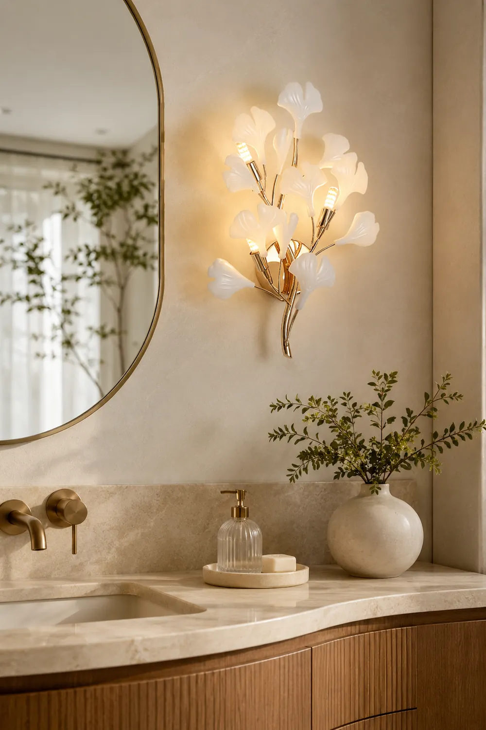 Ophelia Decorative Flower Ceramic/Metal Wall Lamp White/Gold Bedroom - Lumpaz