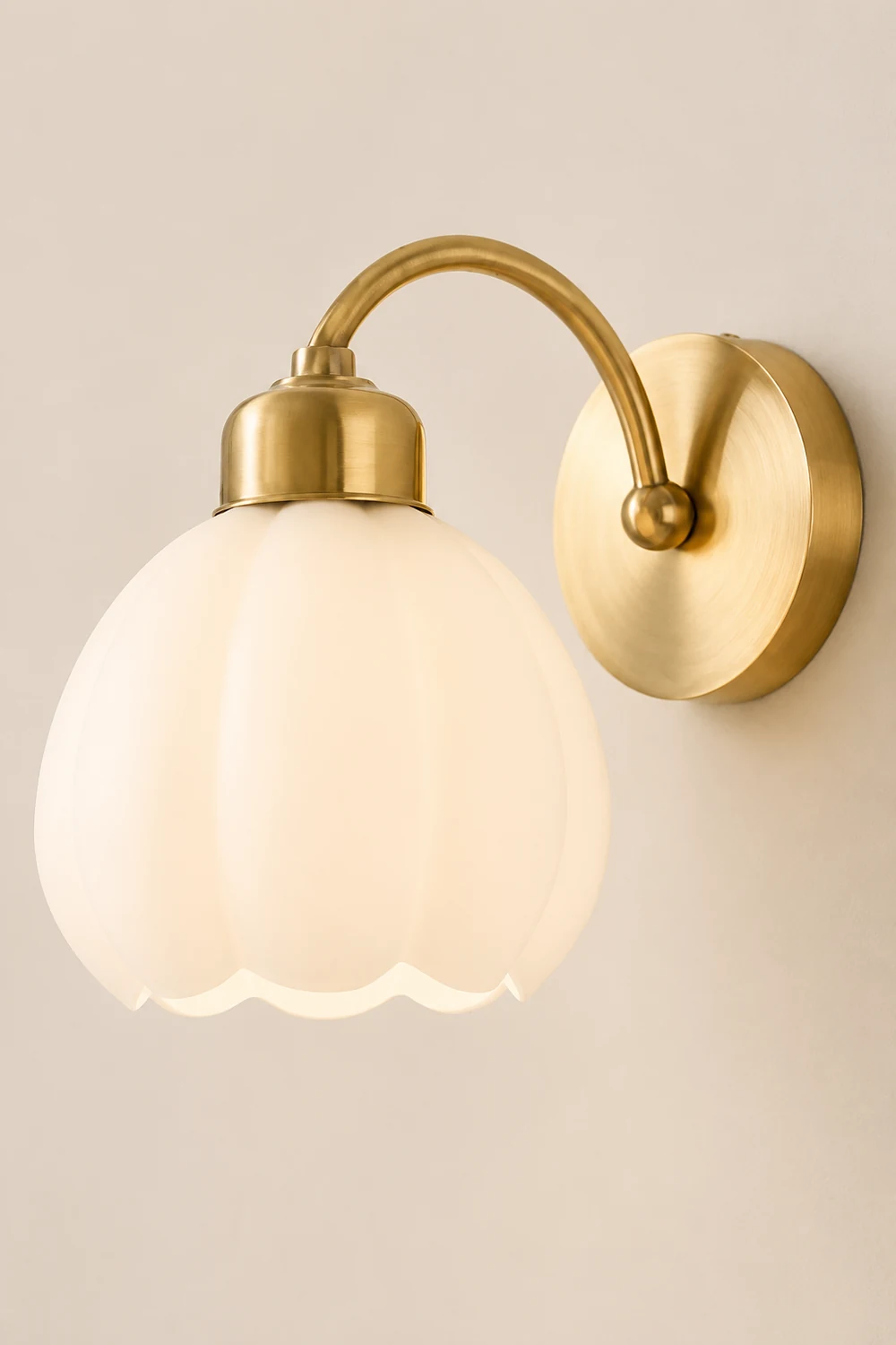 Lily Nordic Flower Glass Metal Wall Lamp Gold/Ivory Bedroom - Lumpaz