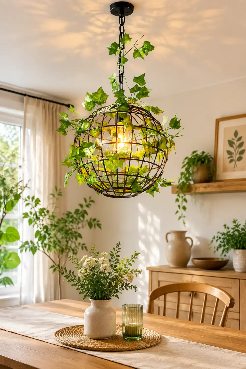 Nest Rustic Plant Art Deco Globe Vine Pendant Light Green Dining Room - Lumpaz