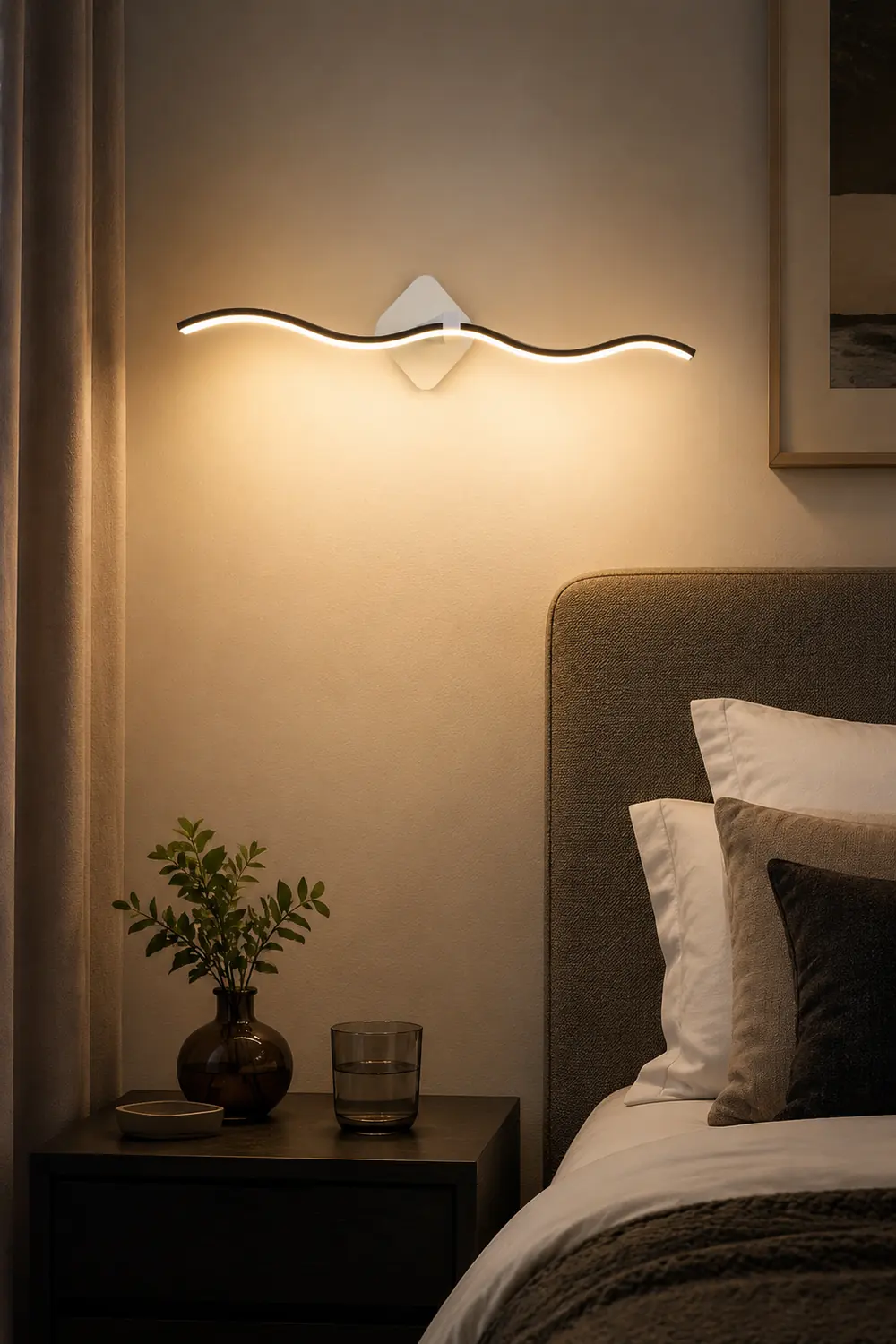 Minimalist Wave Linear Metal Wall Lamp, Black/White - Lumpaz