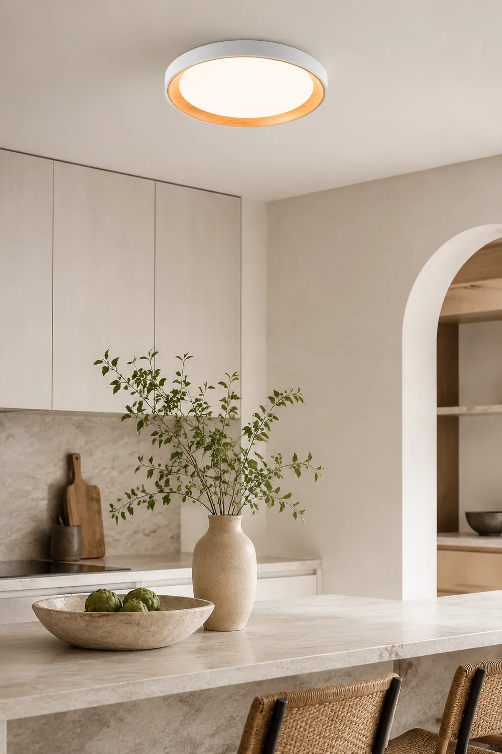 Quinn Modern LED Flush Mount Lighting White Wood/Acrylic Kitchen - Lumpaz