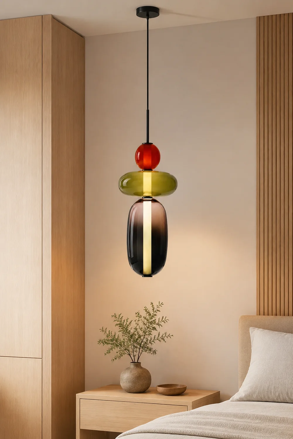Morandi Modern Designer LED Pendant Light Bedroom Black White Red - Lumpaz