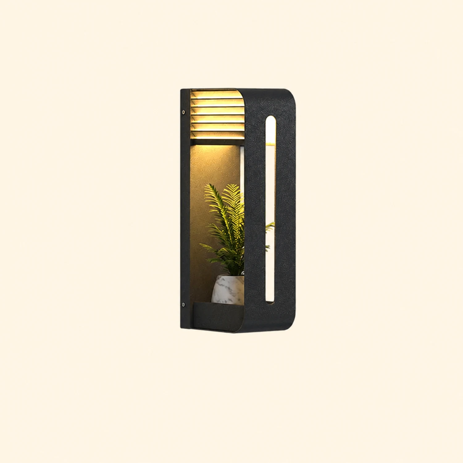 Orr Modern Rectangular Metal/Acrylic Solar Outdoor Plants Pot Holder Wall Lamp, Black - Lumpaz