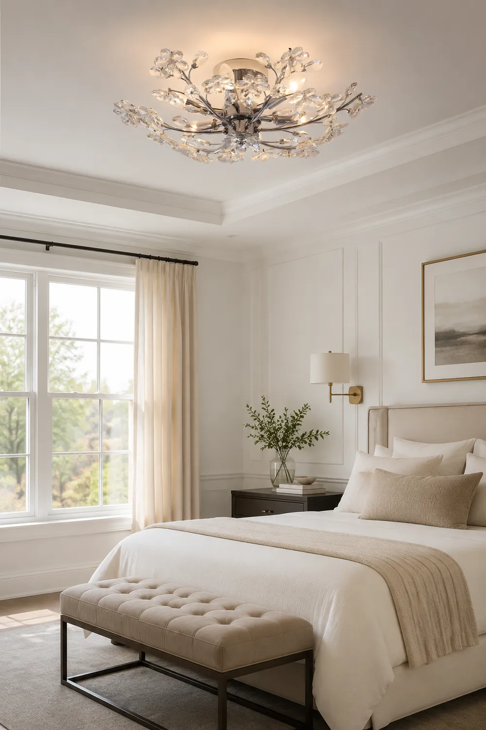 Ophelia Modern Crystals Flower Flush Mount Ceiling Light Living Room, Chrome - Lumpaz