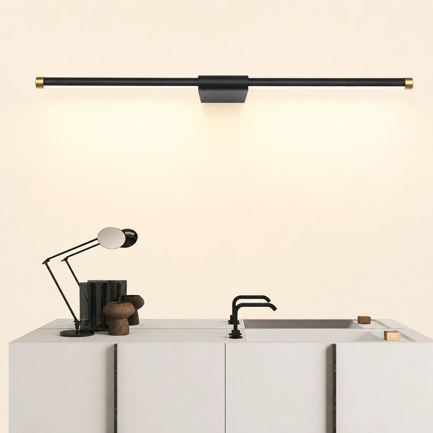 Edge Minimalist Linear Mirror Front Metal Wall Lamp, Black/Gold - Lumpaz