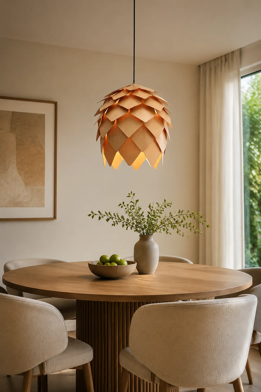 Ozawa Designer Pinecone Shape Wood Pendant Light, 10"/16"/19.5"/23.5" - Lumpaz