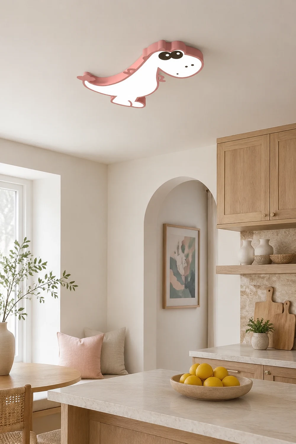 Freja Modern Cute Dragon Acrylic Children Flush Mount Ceiling Light, Green/Pink - Lumpaz