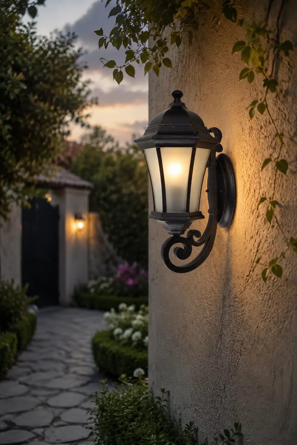 Alessio Vintage Lantern Metal/Glass Outdoor Wall Lamp, Black - Lumpaz