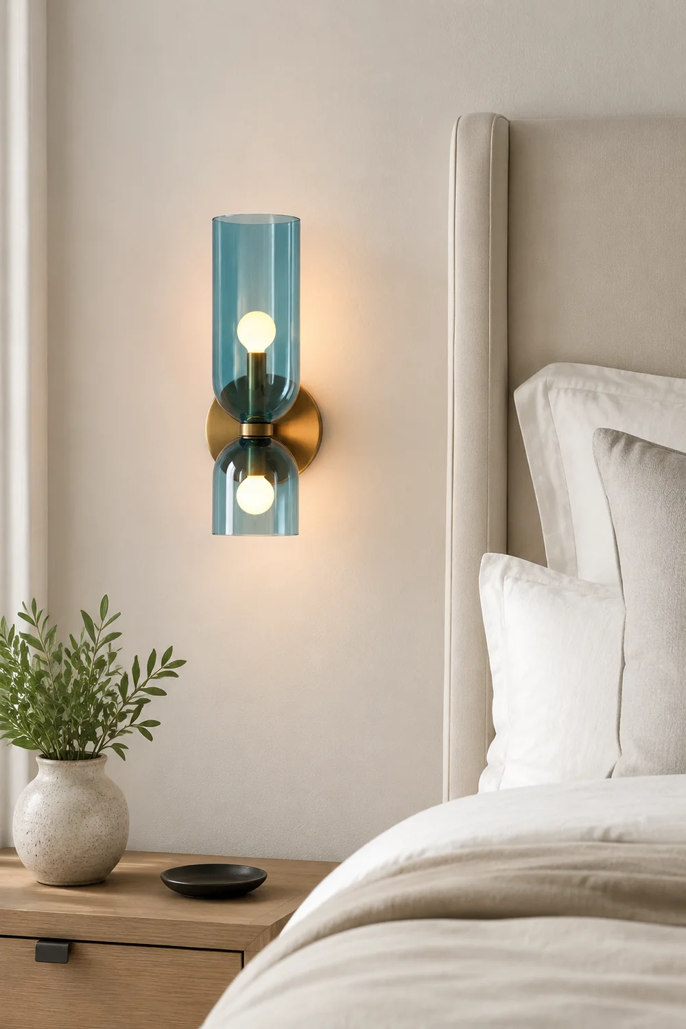 Hailie Modern Bedroom Glass Wall Lamp Sconce, Blue/Gray/White - Lumpaz
