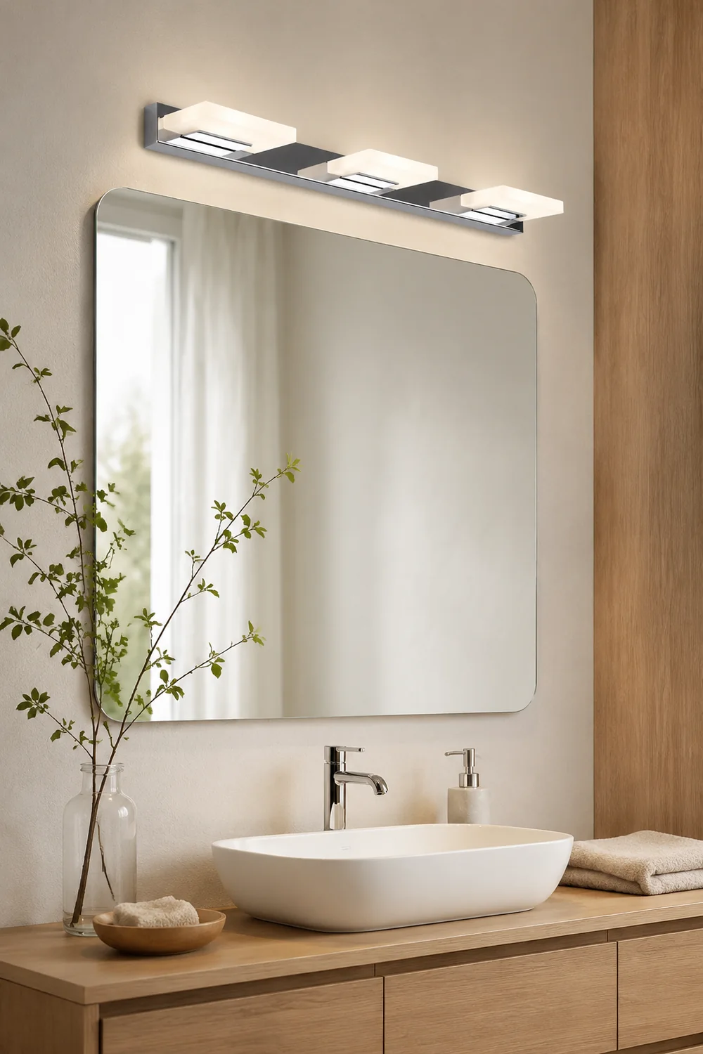 Leigh Modern Square Mirror Front Vanity White Metal Wall Lamp - Lumpaz