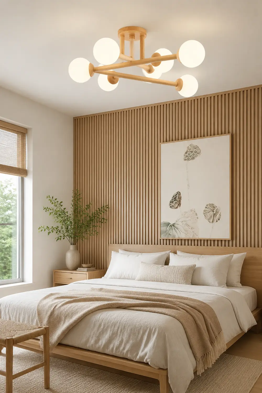 Ozawa Modern Globe Wood/Glass Flush Mount Ceiling Light - Lumpaz