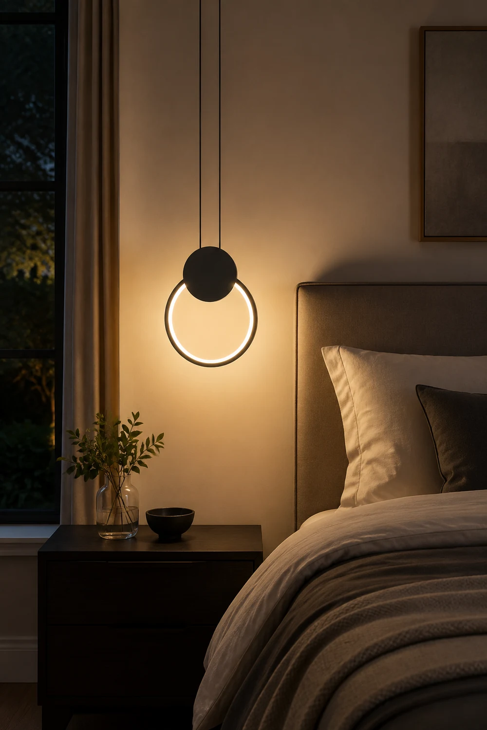 Nyla Modern Minimalist LED Hanging Pendant Lights Black White Bedroom - Lumpaz