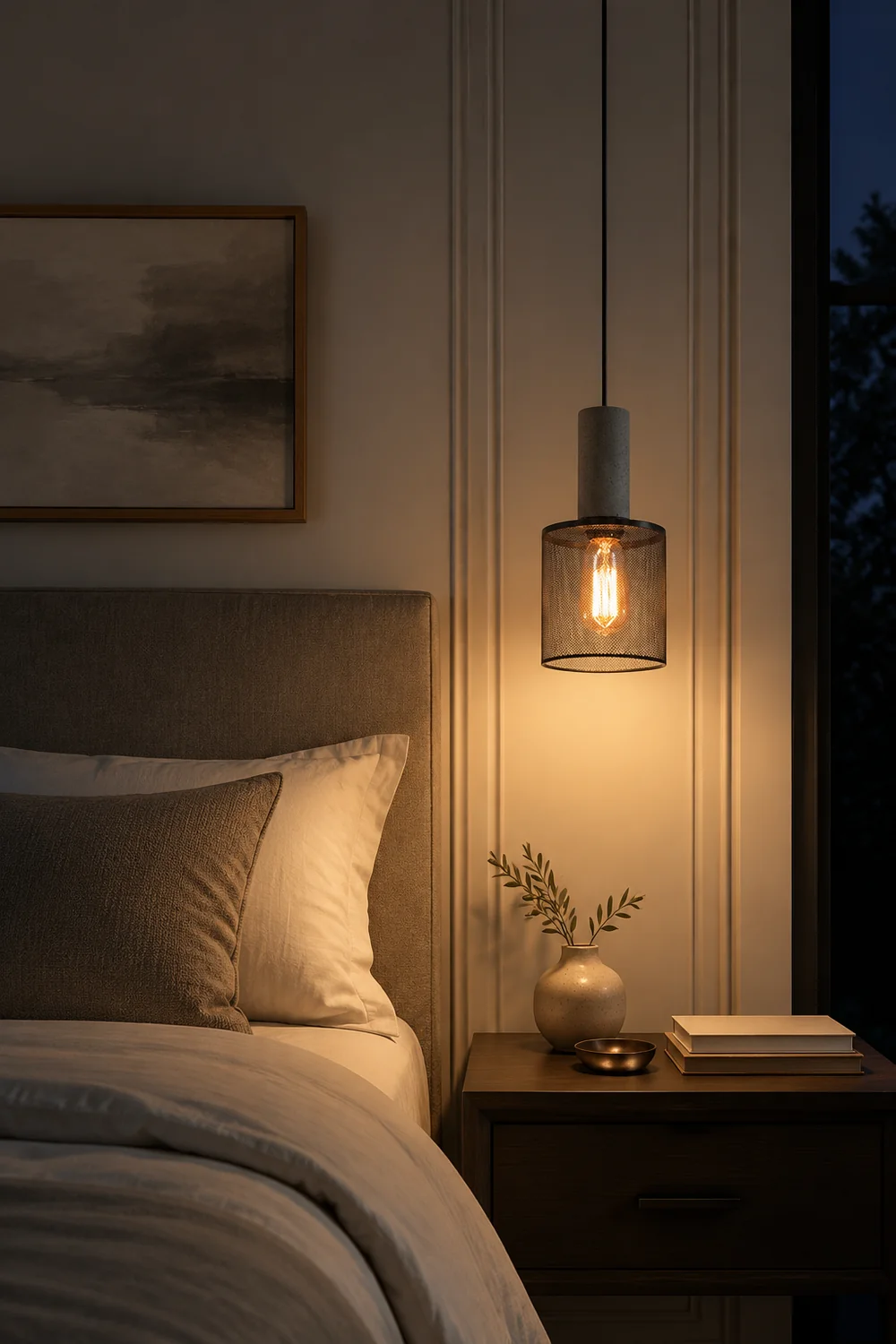 Zaid Industrial Cylindrical Pendant Light, Cement/Metal, Wabi-Sabi - Lumpaz