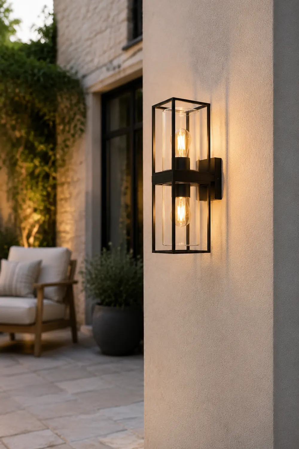 Alessio Modern Rectangular Metal Outdoor Wall Lamp, Black - Lumpaz