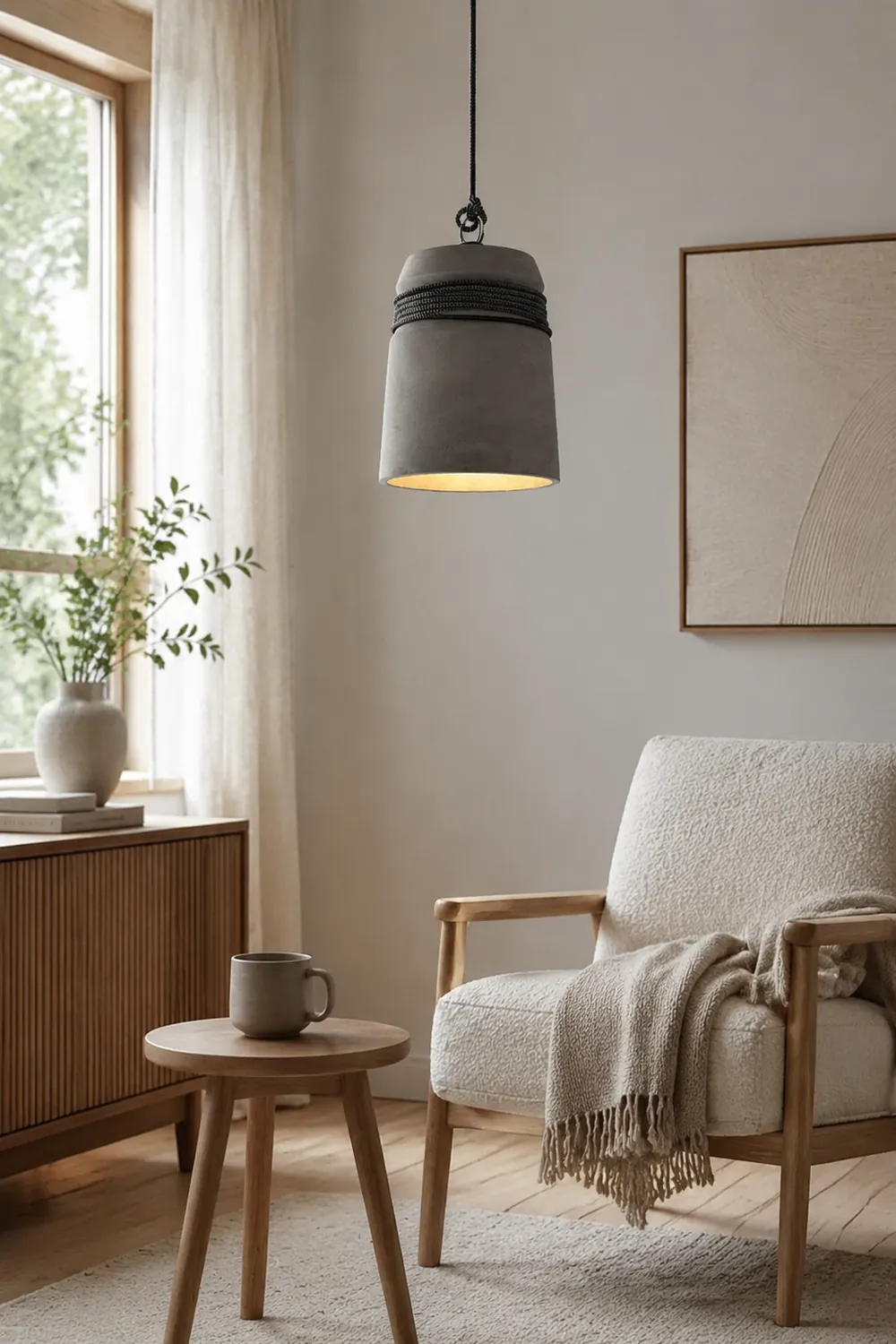 Zaid Industrial Pendant Light, Cement & Metal - Lumpaz
