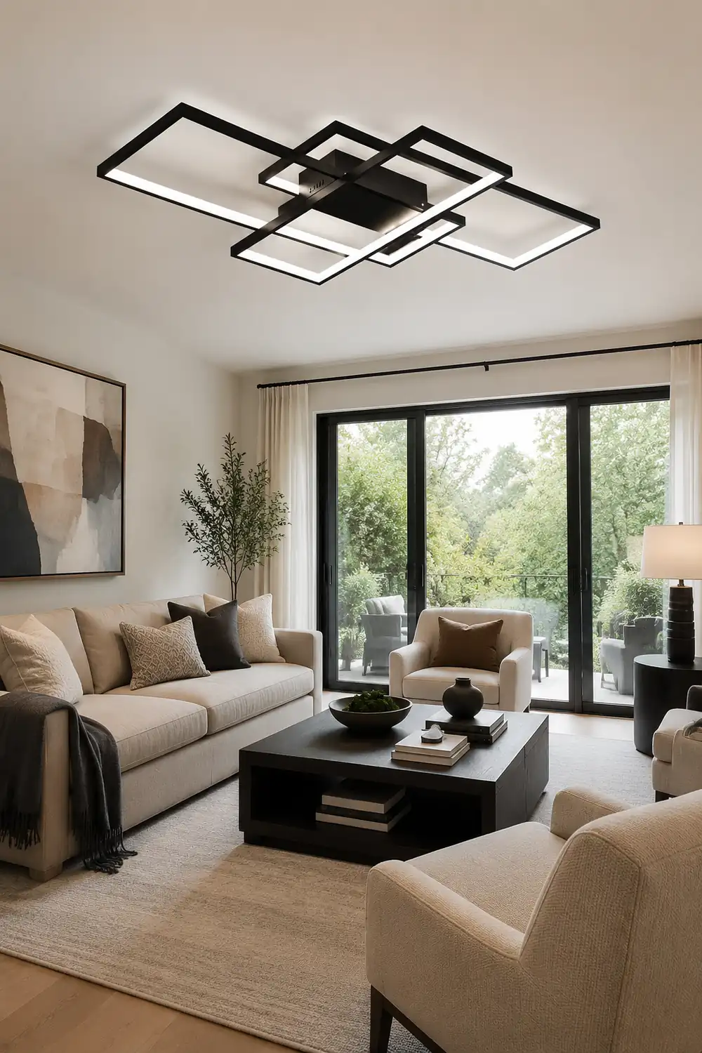 Bouvet Modern Metal Multi Rectangular Flush Mount Ceiling Light, Black/White - Lumpaz