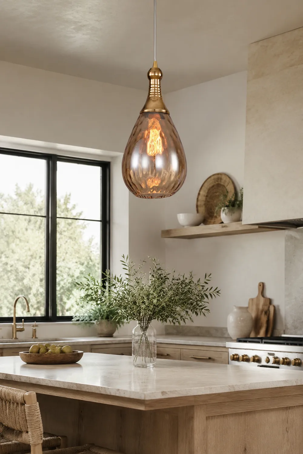 Avi Industrial Teardrop Glass Pendant Light, Black/Brass - Lumpaz