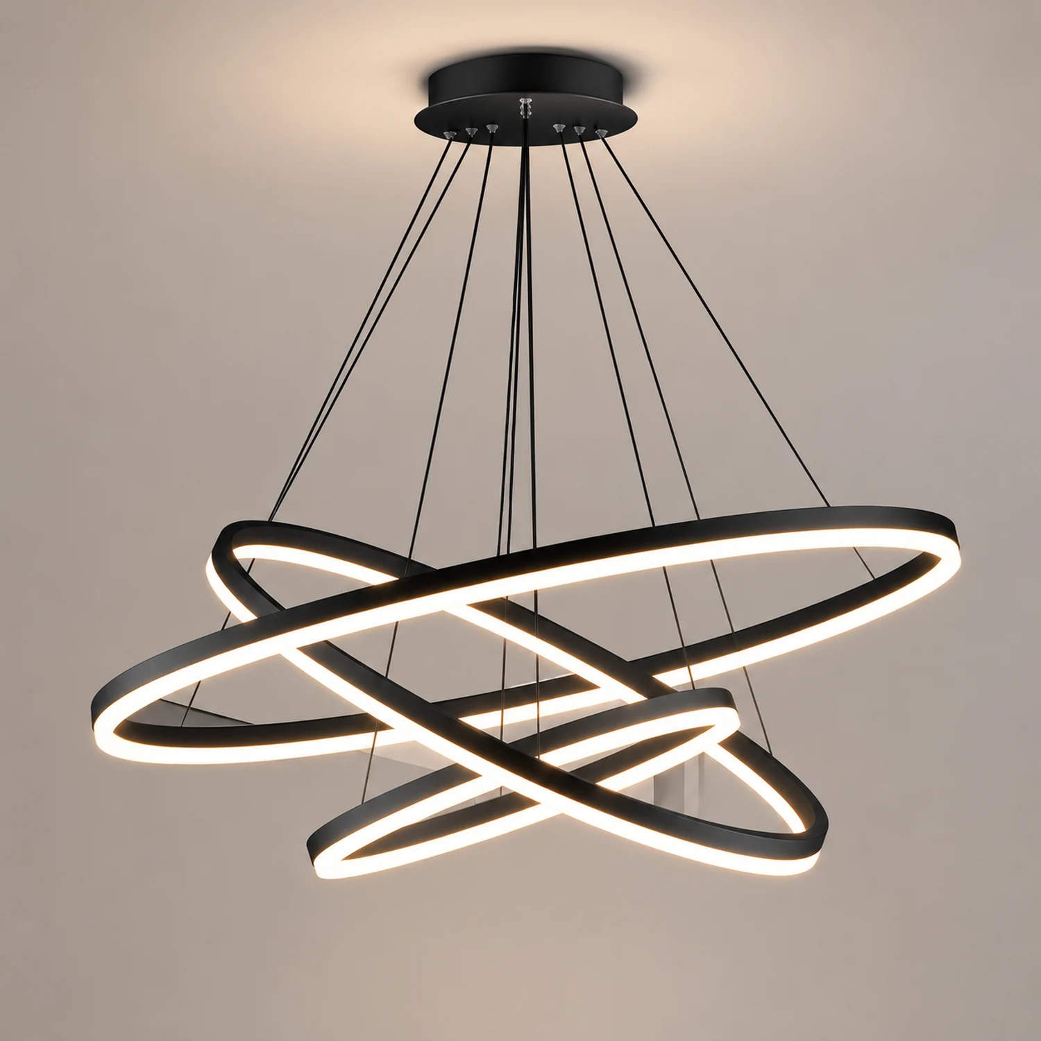 Arisha 3-Rings Black Black Modern Pendant Light - Lumpaz