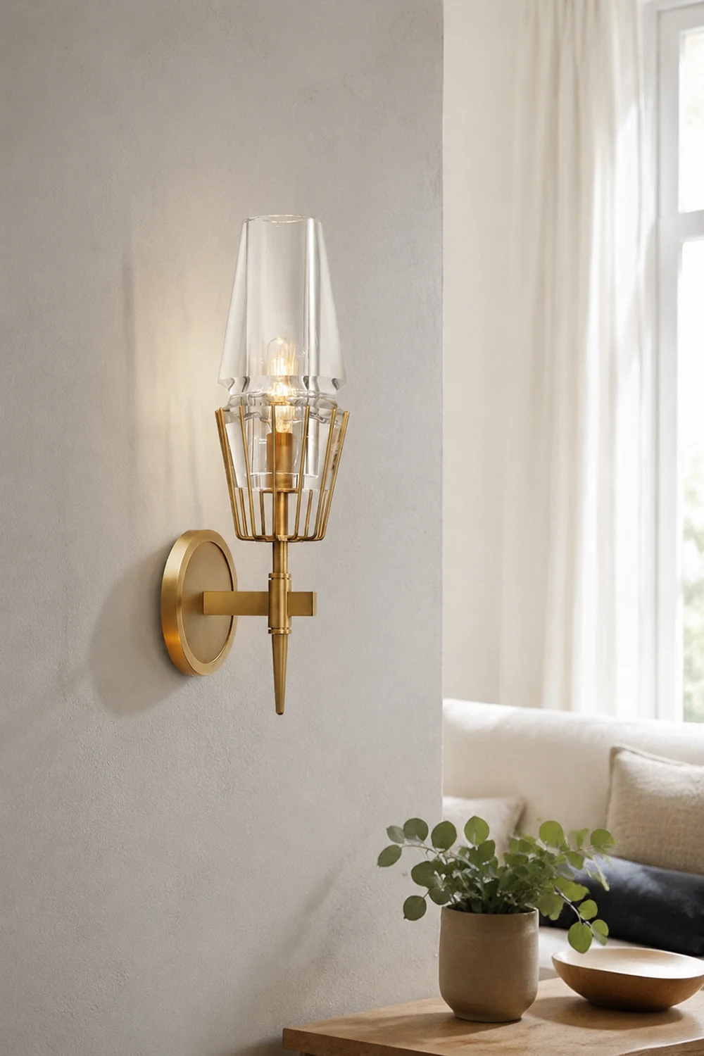 Blair Vintage Lantern Metal/Glass Wall Lamp, Gold - Lumpaz