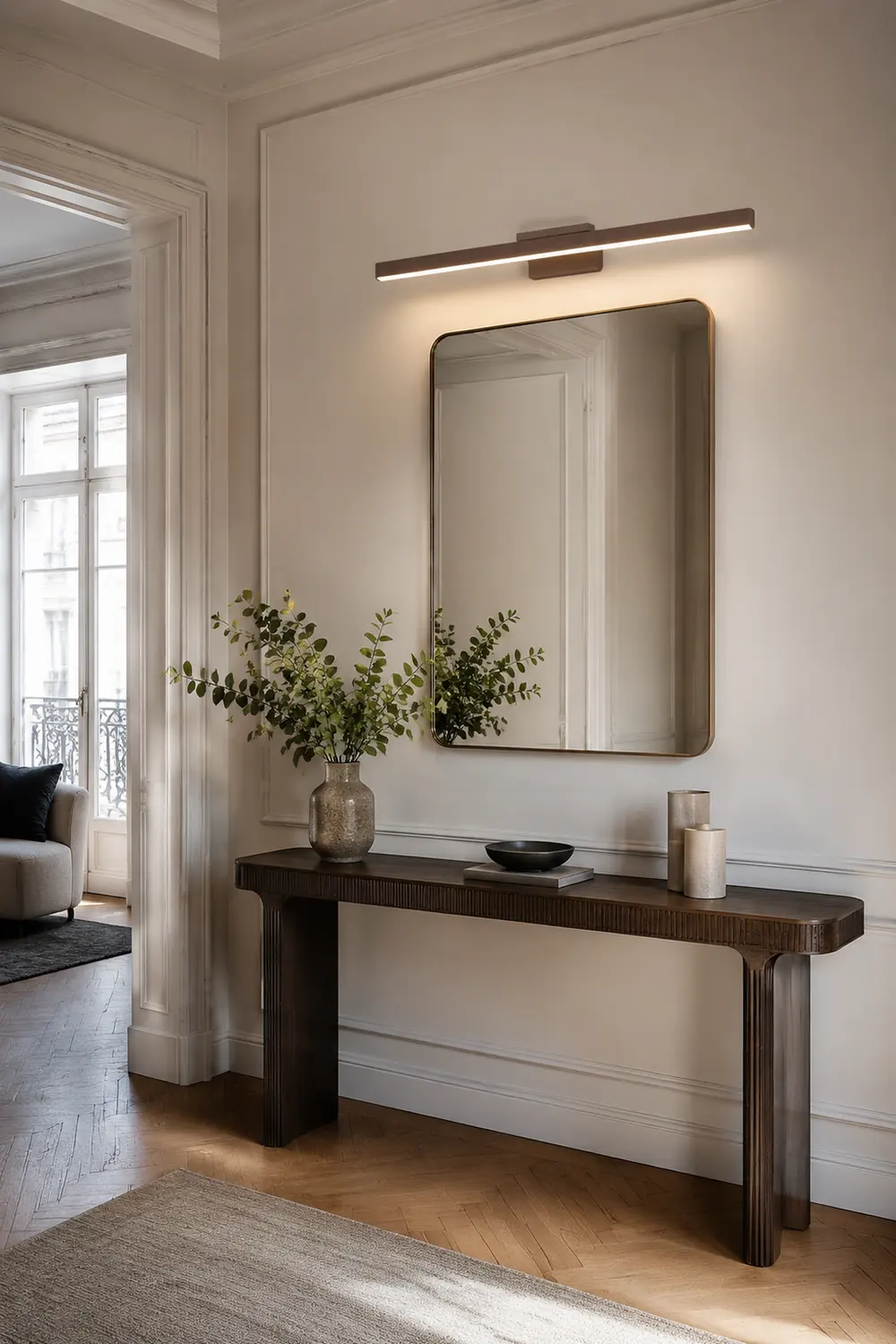 Leigh Modern Linear Metal Wall Lamp Mirror Front, Coffee - Lumpaz