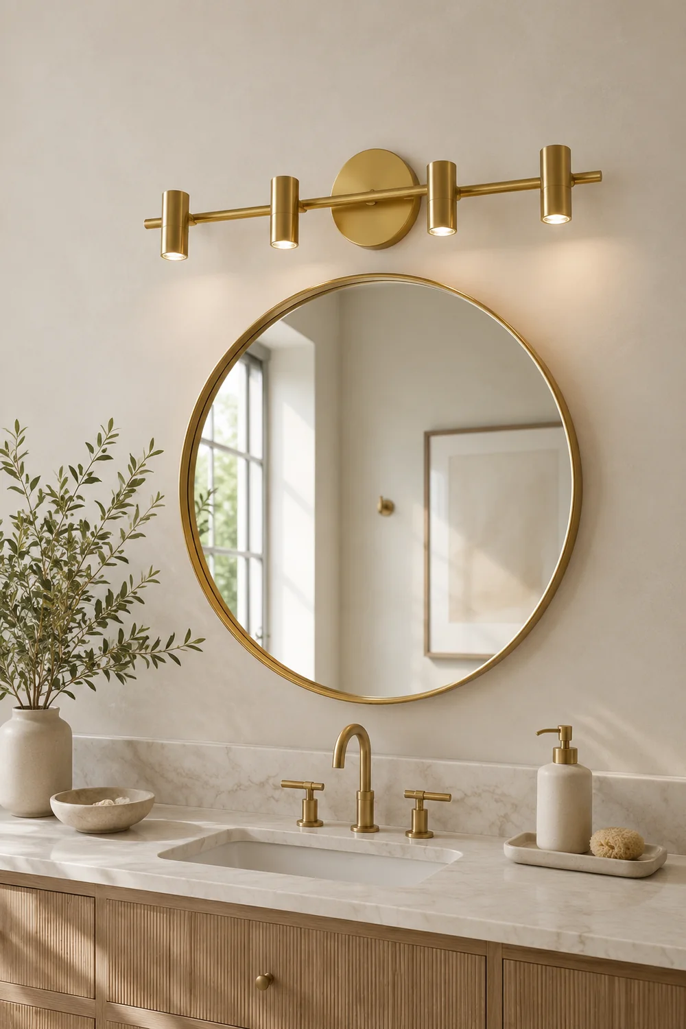 Freja Modern Geometric Metal Mirror Front Wall Lamp, Brass - Lumpaz