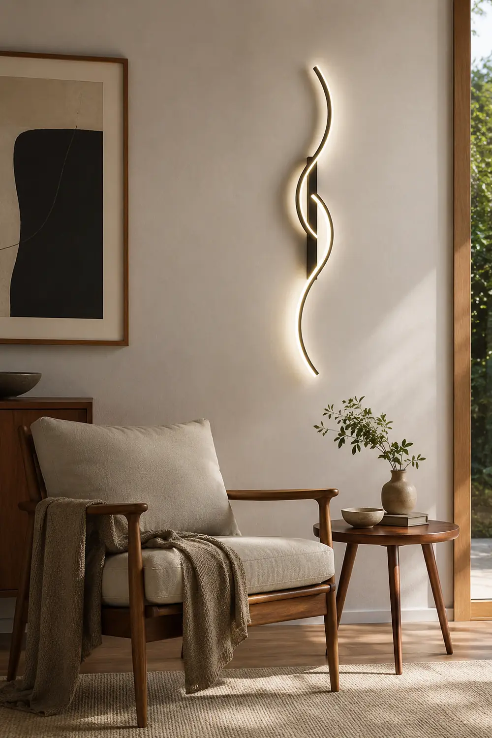 Modern Linear Wave Bedroom Wall Lamp Black/Gold Living Room - Lumpaz