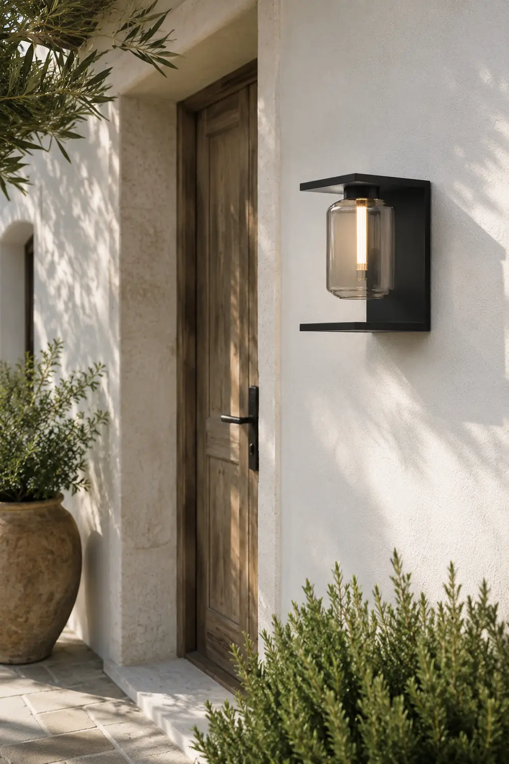 Orr Modern Rectangular Metal/Glass Lantern Solar Outdoor Waterproof Wall Lamp，Black/Gray - Lumpaz