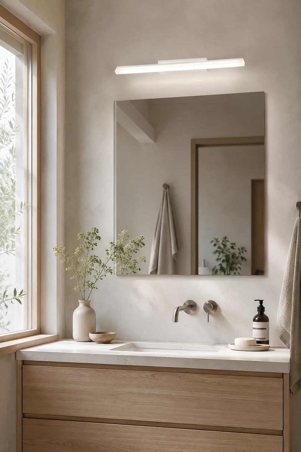 Leigh Minimalist Linear Metal/Acrylic Wall Lamp, White, Bathroom - Lumpaz