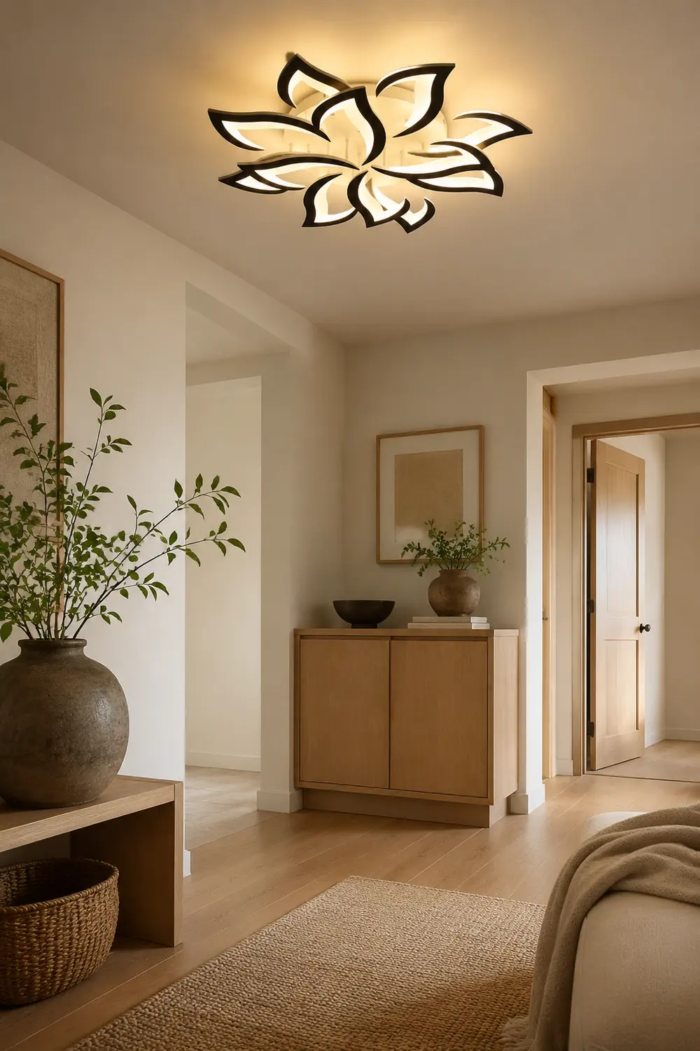 Hana Elegant Flower Flush Mount Ceiling Light, White/Black - Lumpaz