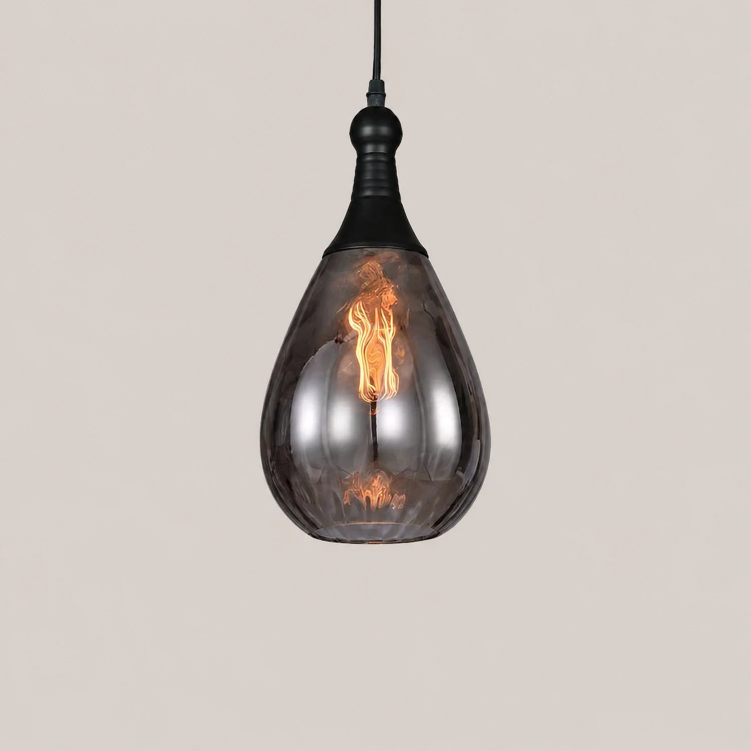 Avi Industrial Teardrop Glass Pendant Light, Black/Brass - Lumpaz