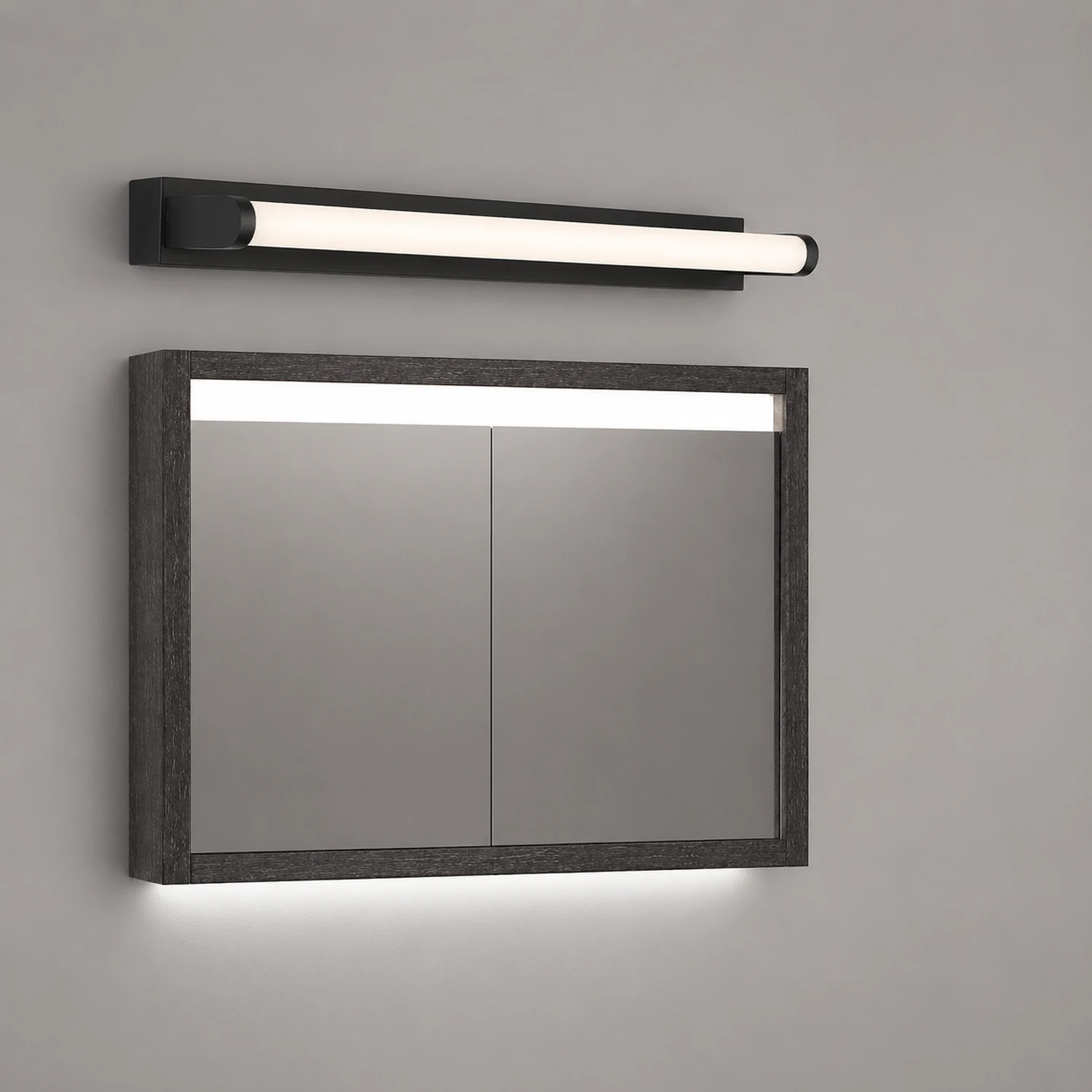 Leigh Minimalist Linear Cylindrical Metal/Acrylic Wall Lamp, Black, Bathroom - Lumpaz